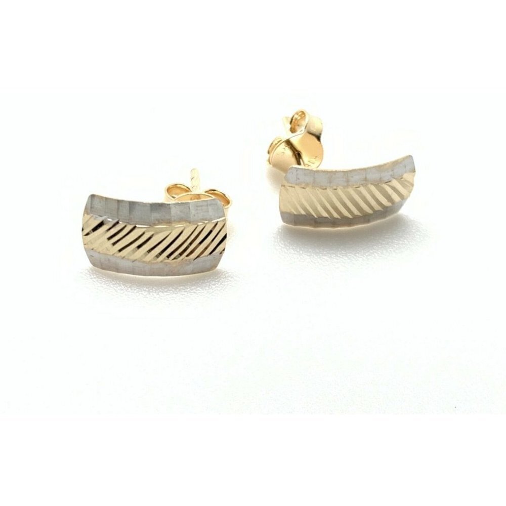 18K Gold Stud Two Tone White/Yellow Gold Earrings - Picture 4 of 12